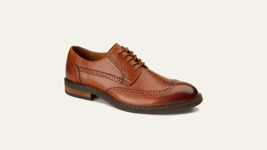 Vionic Bowery Bruno wingtip oxford in dark tan leather