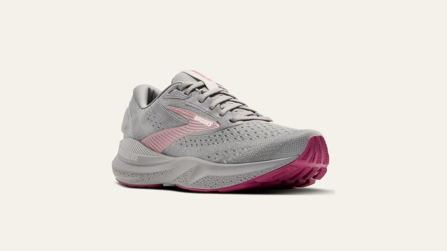 Brooks Adrenaline GTS running shoe in grey and pink