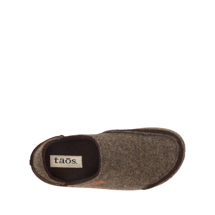 Taos Convertawool unisex slipper in Brown/Olive, top view