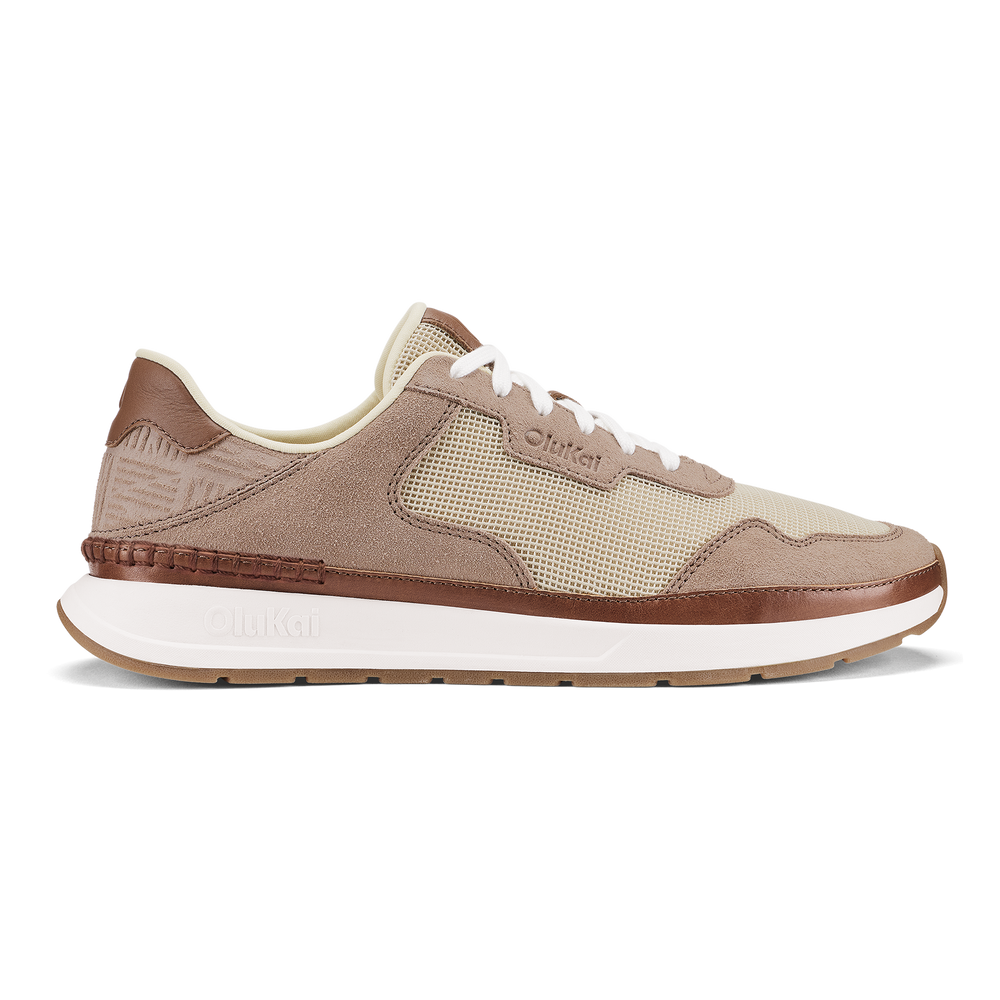 OluKai Koke men's sneaker in Ecru/Taupe Grey, side view