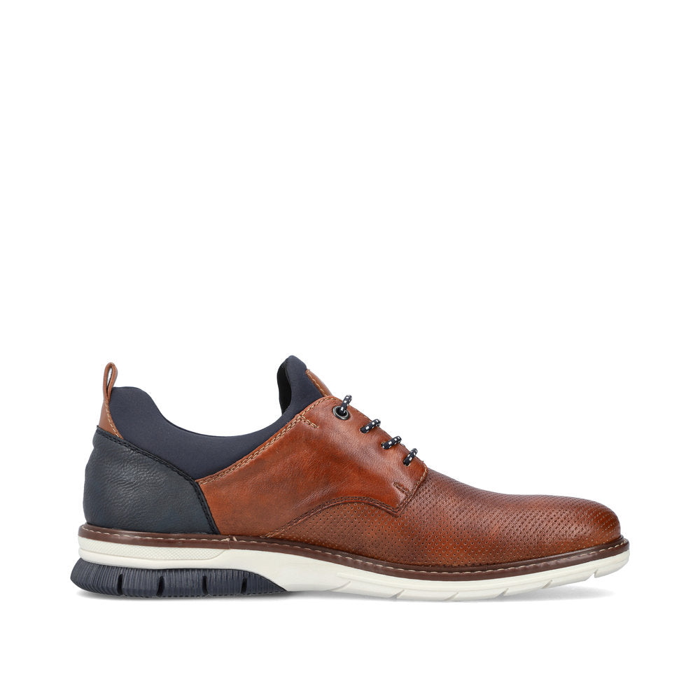 Rieker Dustin 50 Toffee brown and navy shoes, detail view