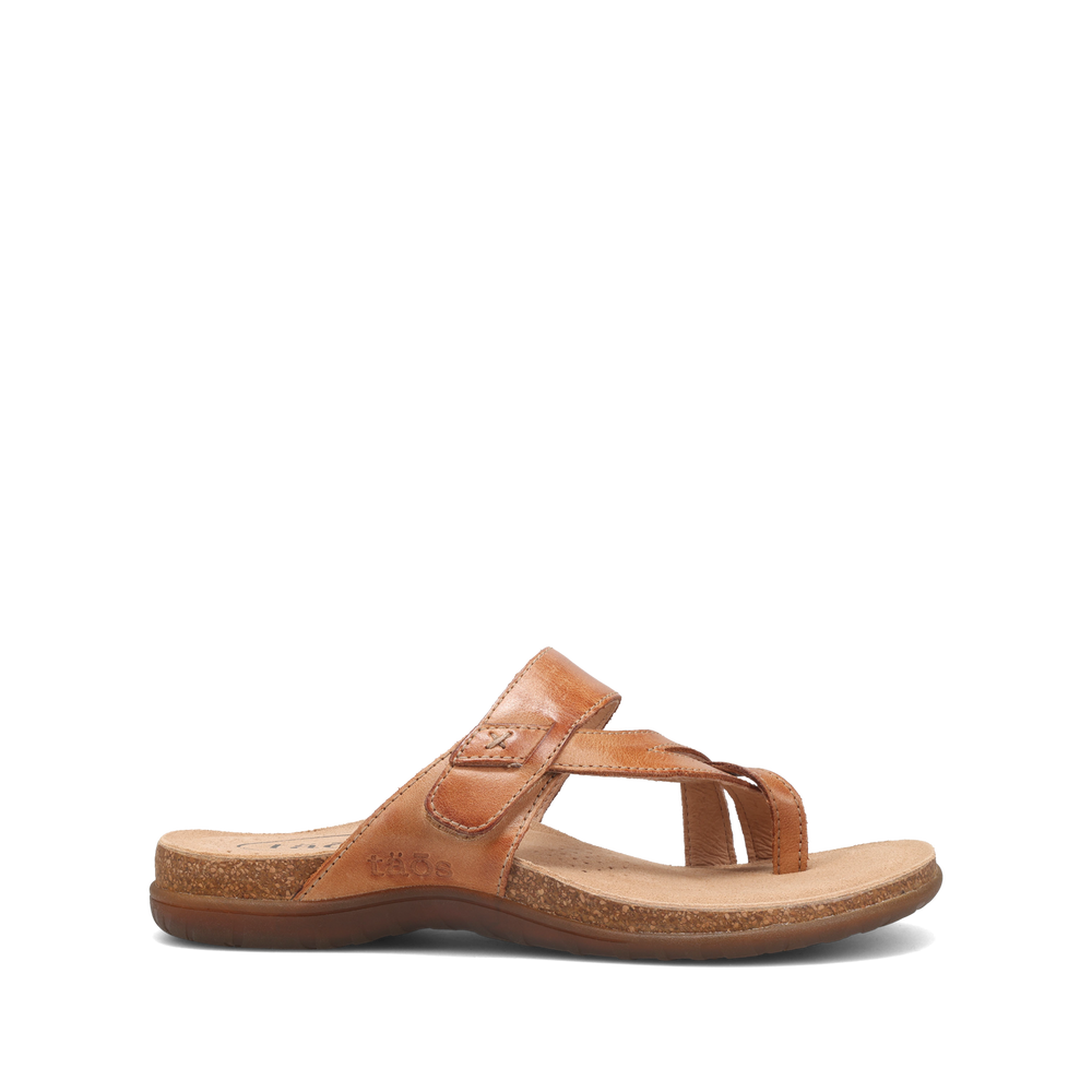Taos Perfect women's leather sandal in Tan, outside view