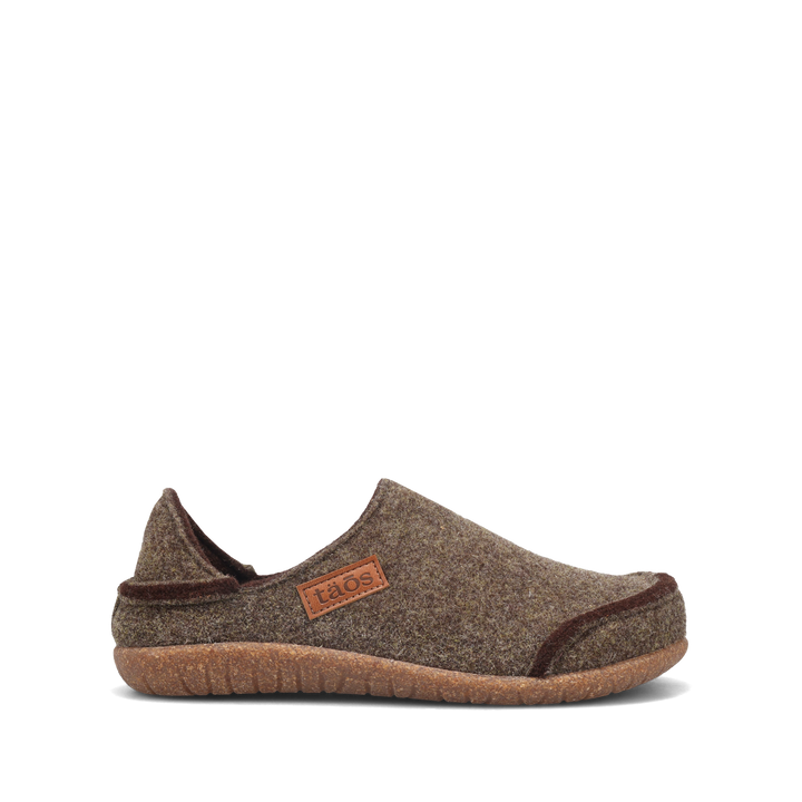 Taos Convertawool unisex slipper in Brown/Olive, outside view