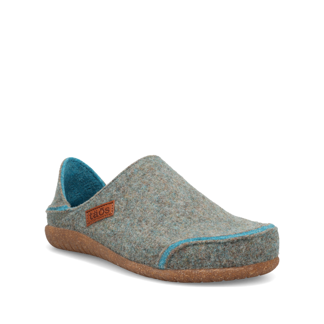 Taos Convertawool unisex slipper in Blue/Turquoise, 3/4 view