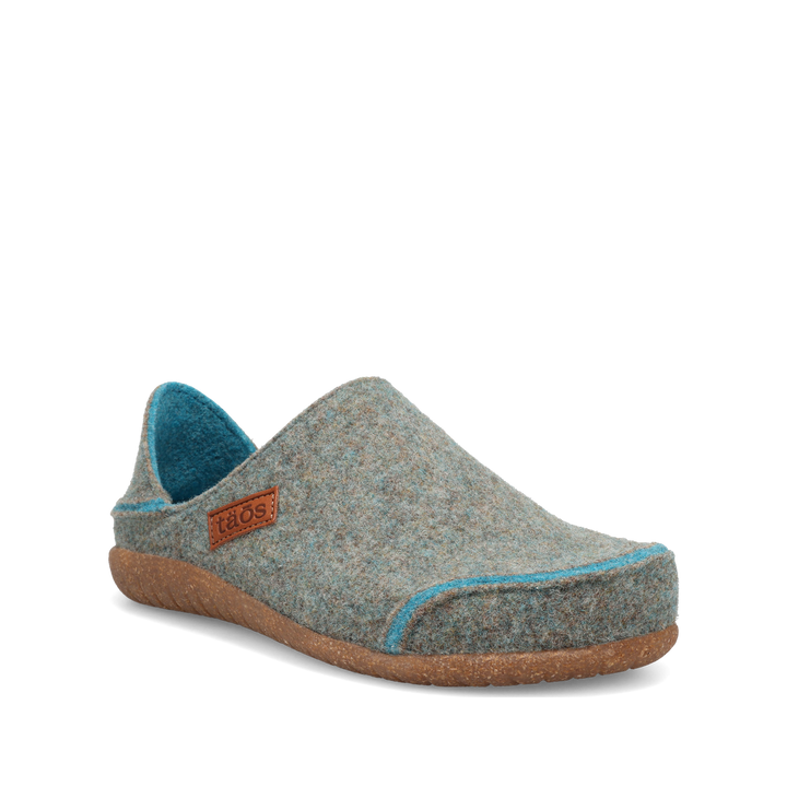 Taos Convertawool unisex slipper in Blue/Turquoise, 3/4 view