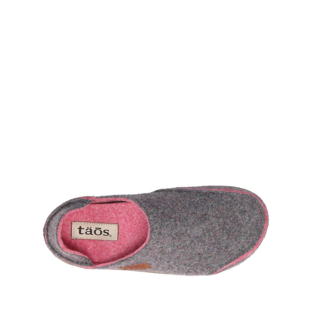 Taos Convertawool unisex slipper in Gray/Rose, top view