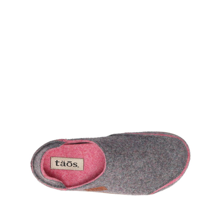 Taos Convertawool unisex slipper in Gray/Rose, top view