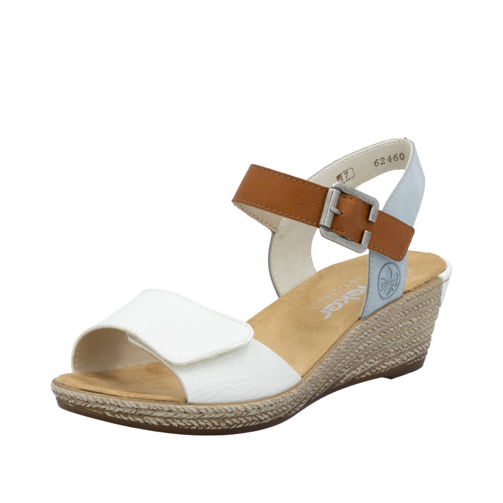 Rieker Fanni 62460 Weiss/Cayenne/Ciel wedge sandal - angle view