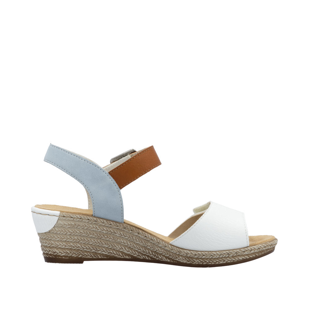 Rieker Fanni 62460 Weiss/Cayenne/Ciel wedge sandal - back view