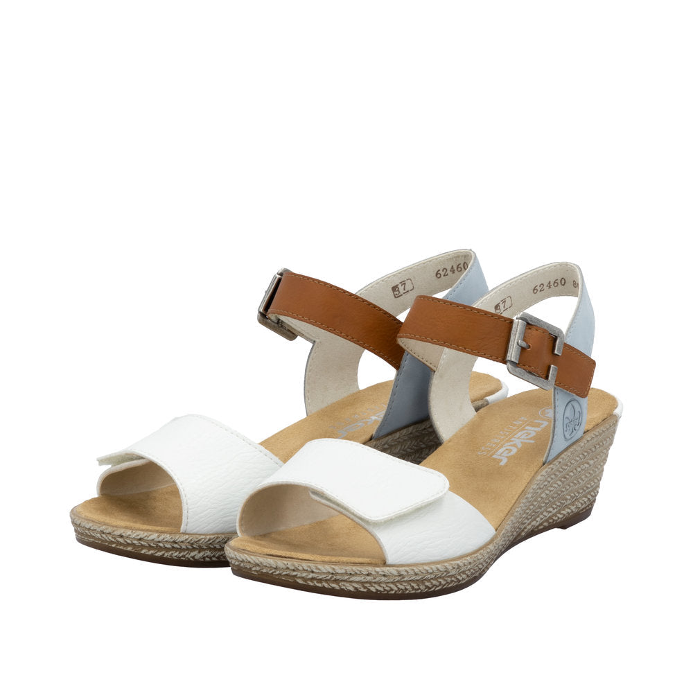 Rieker Fanni 62460 Weiss/Cayenne/Ciel wedge sandal - front view