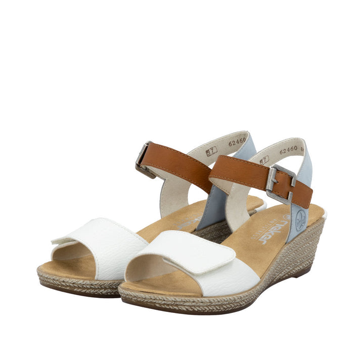 Rieker Fanni 62460 Weiss/Cayenne/Ciel wedge sandal - front view