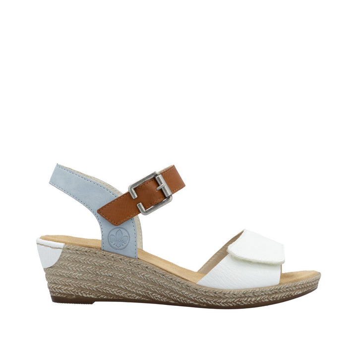 Rieker Fanni 62460 Weiss/Cayenne/Ciel wedge sandal - side view