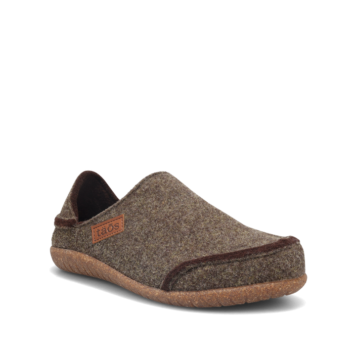 Taos Convertawool unisex slipper in Brown/Olive, 3/4 view