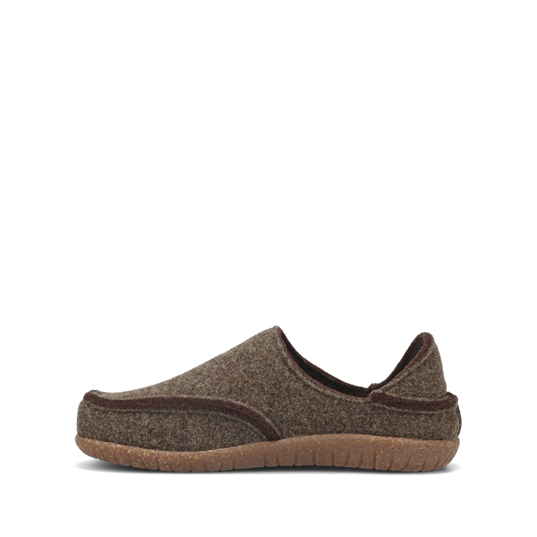 Taos Convertawool unisex slipper in Brown/Olive, instep view