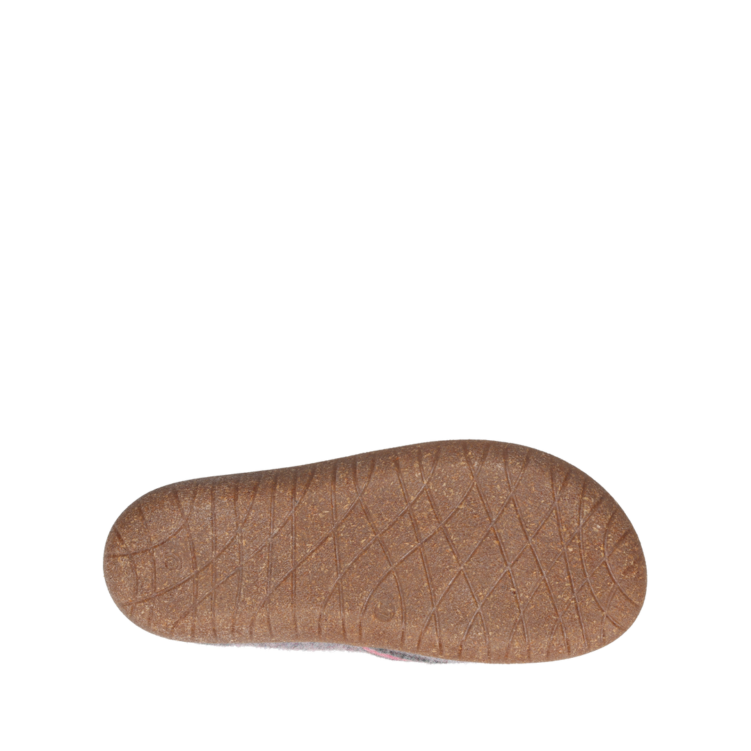 Taos Convertawool unisex slipper in Gray/Rose, sole view