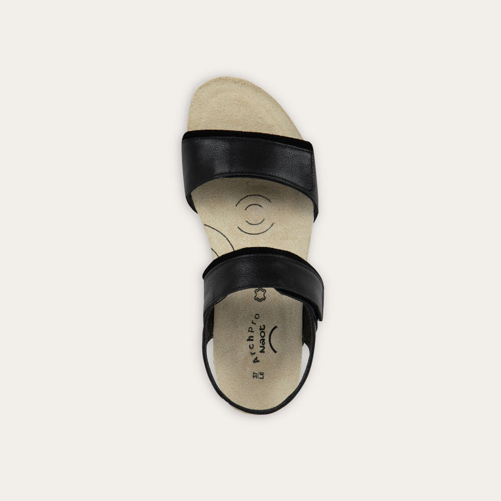 Naot Aisha Arch Pro women's sandal in Black, front view