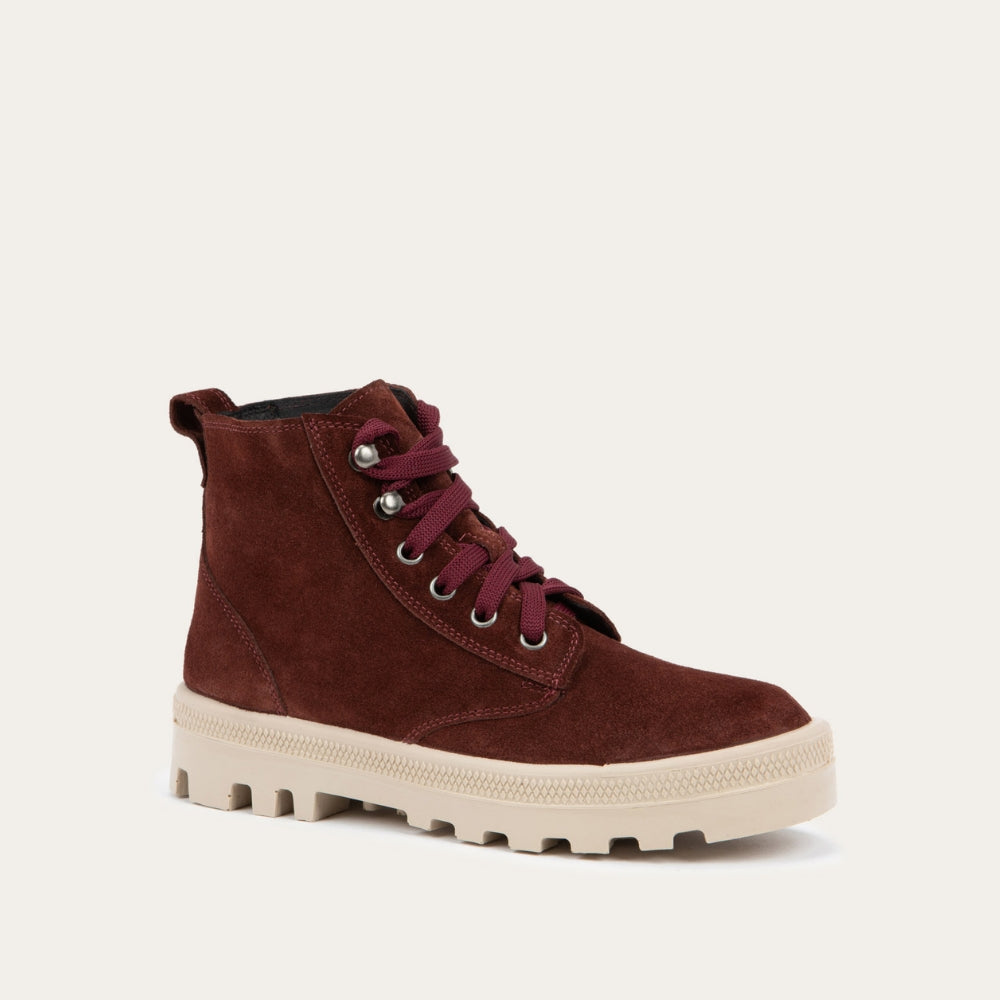 Naot Canoe women's suede bootie in Cabernet, alternate side view