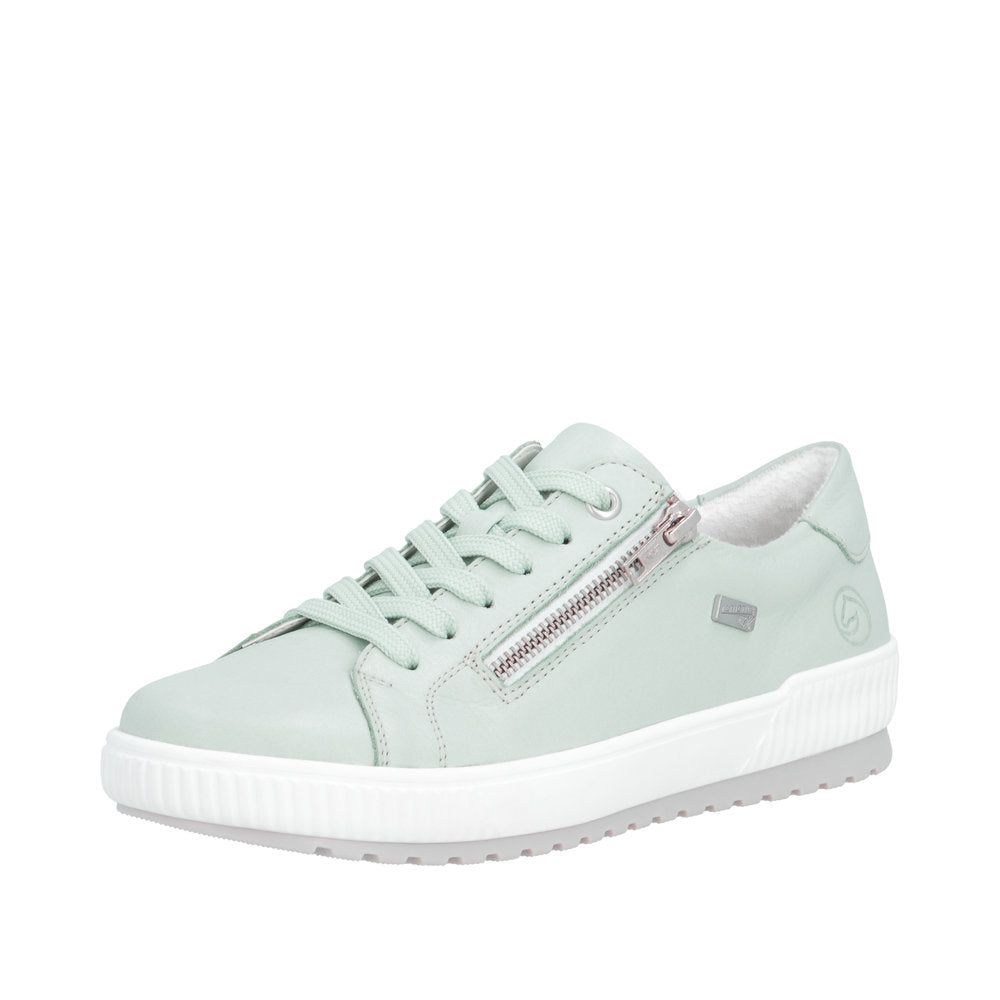 Remonte Maditta women's bootie in Pale Cyan, front three-quarter view