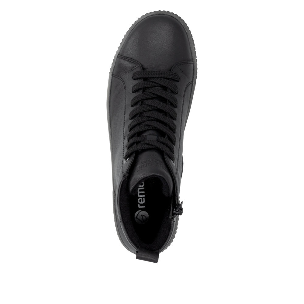 Remonte Maditta 82 black lace-up high-top bootie, top view