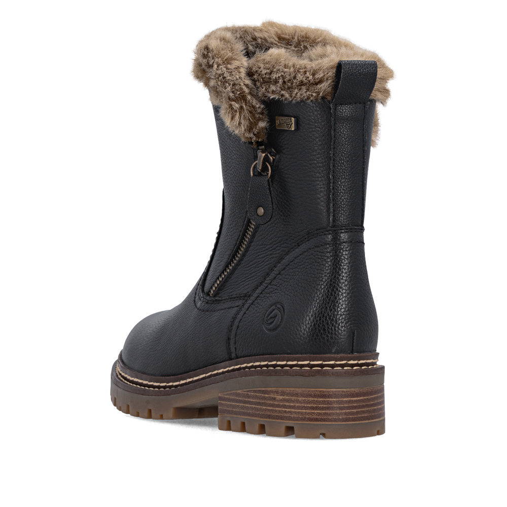 Remonte Stefanie 83 D0B83-03 black boot, angled rear view