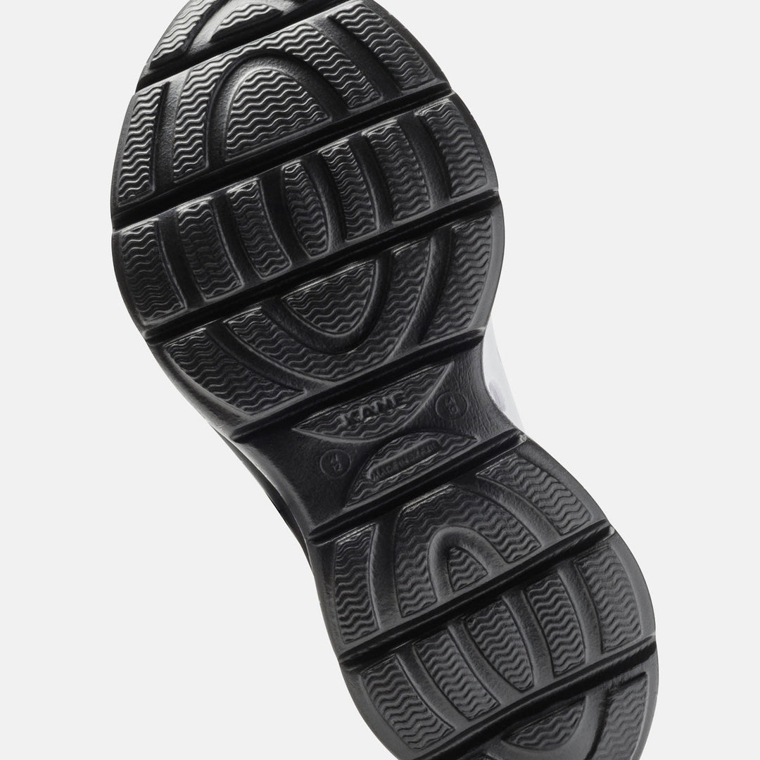 Kane Revive unisex recovery shoe in White / Black Speckle, bottom view