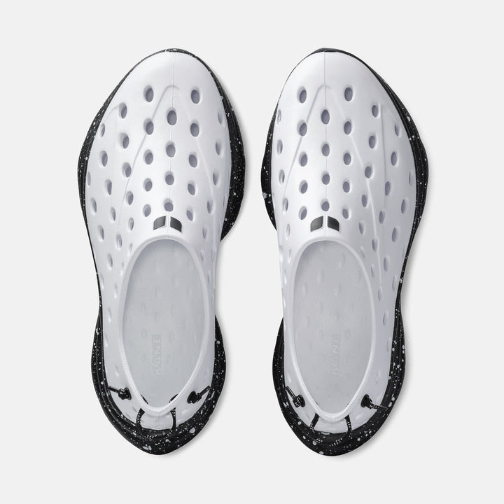 Kane Revive unisex recovery shoe in White / Black Speckle, top view