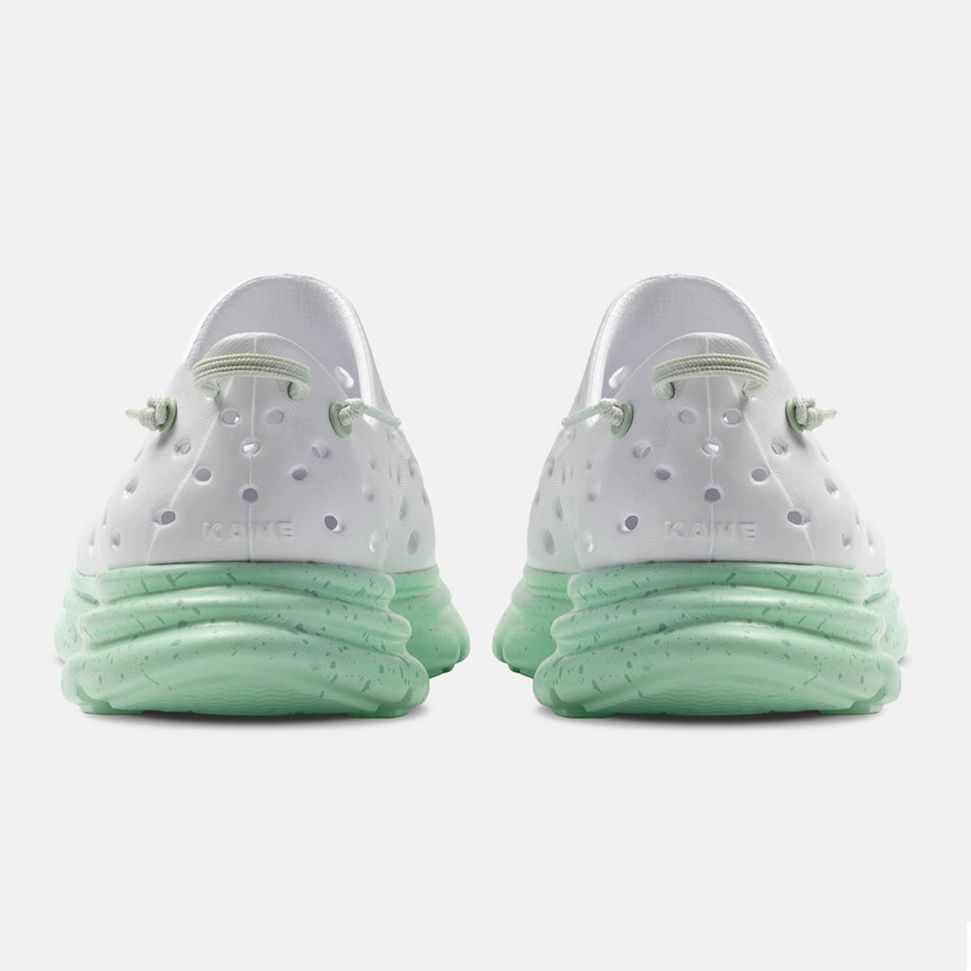 Kane Revive unisex recovery shoe in White / Spring, back view
