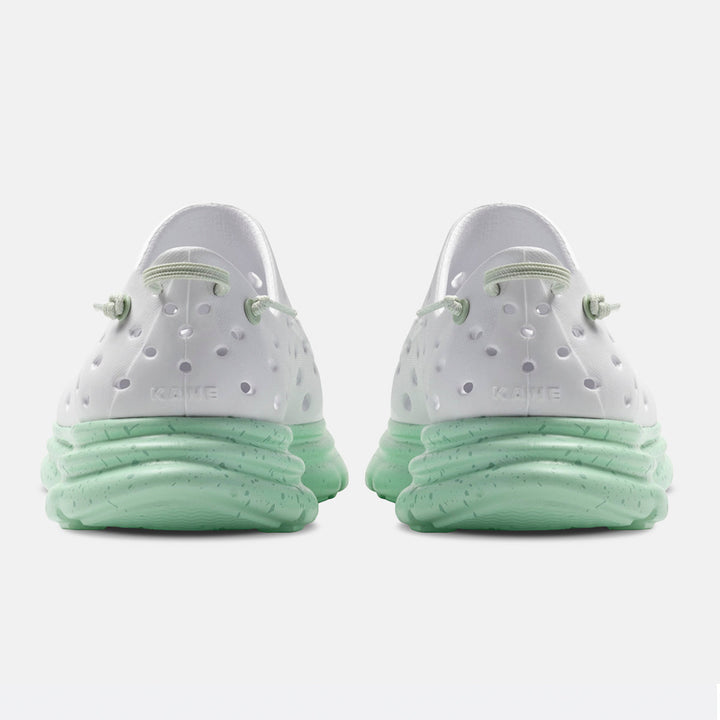 Kane Revive unisex recovery shoe in White / Spring, back view