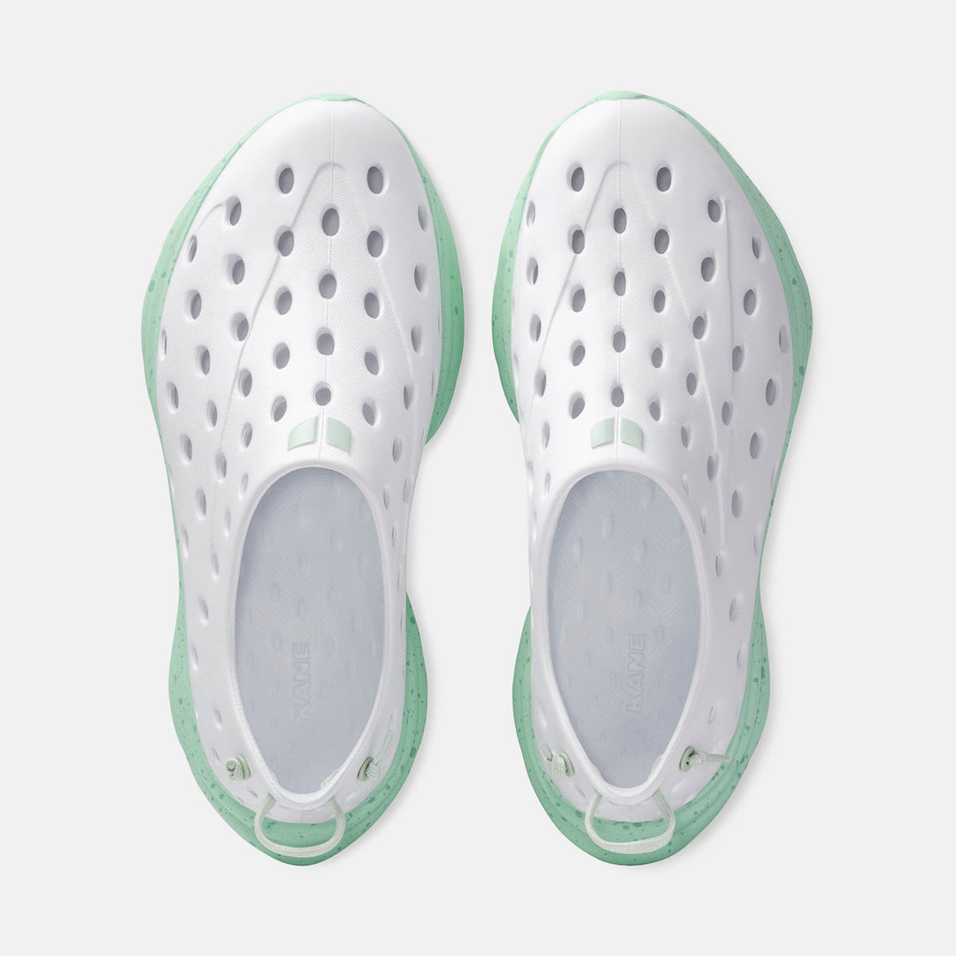 Kane Revive unisex recovery shoe in White / Spring, top view