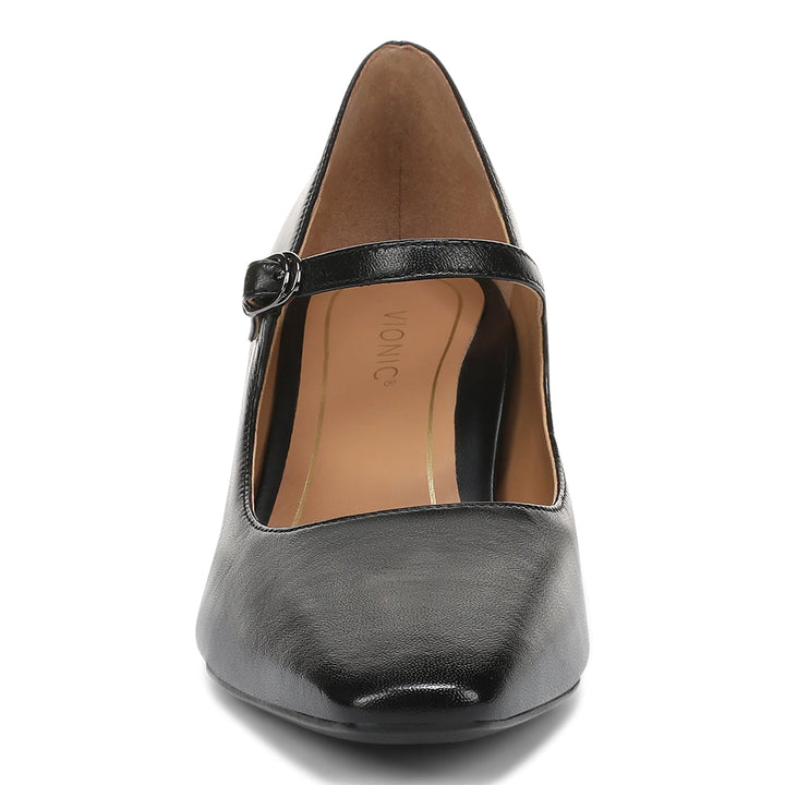 Vionic Samira black leather Mary Jane heel, front view