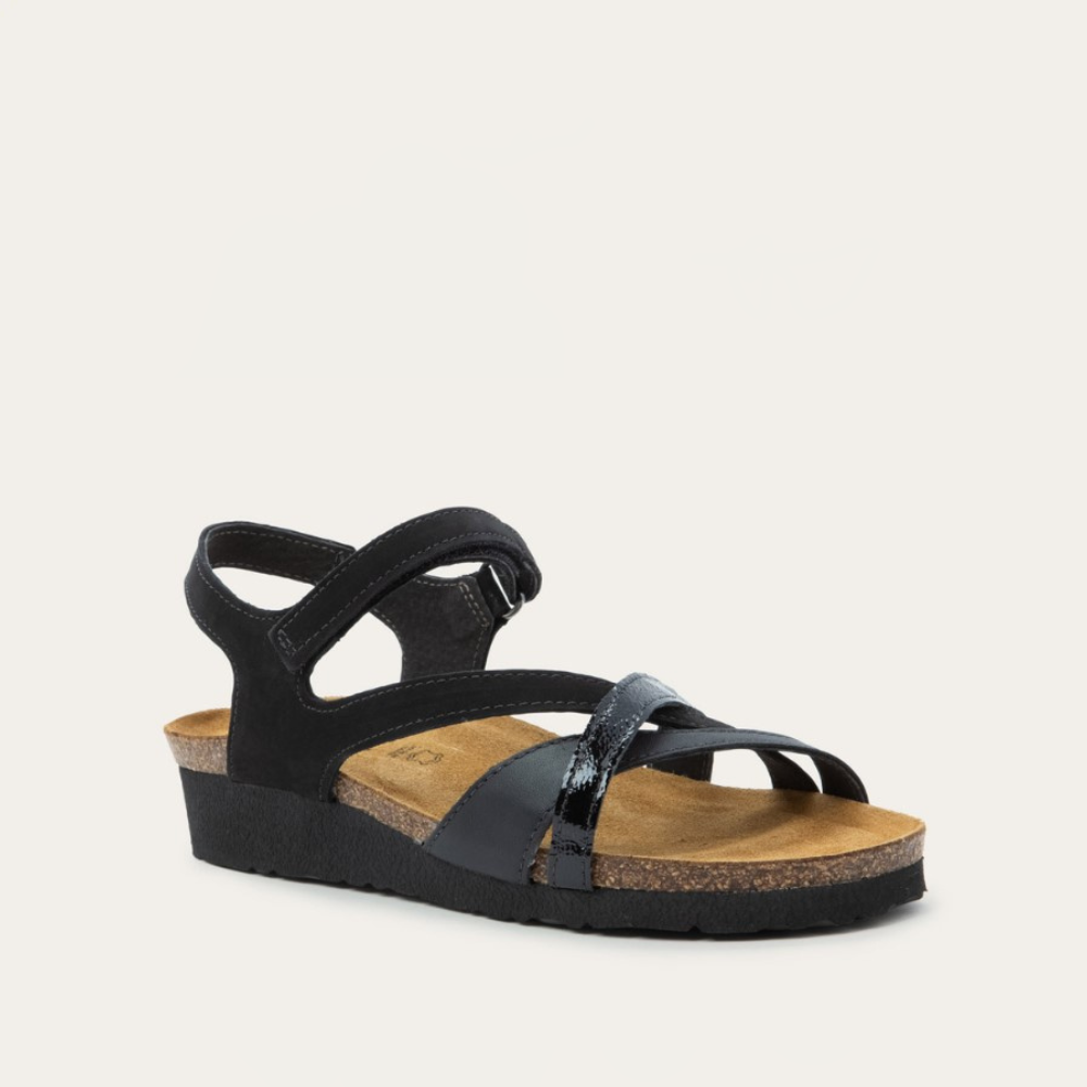 Naot Sophia women's sandal in Black Velvet, alternate side view