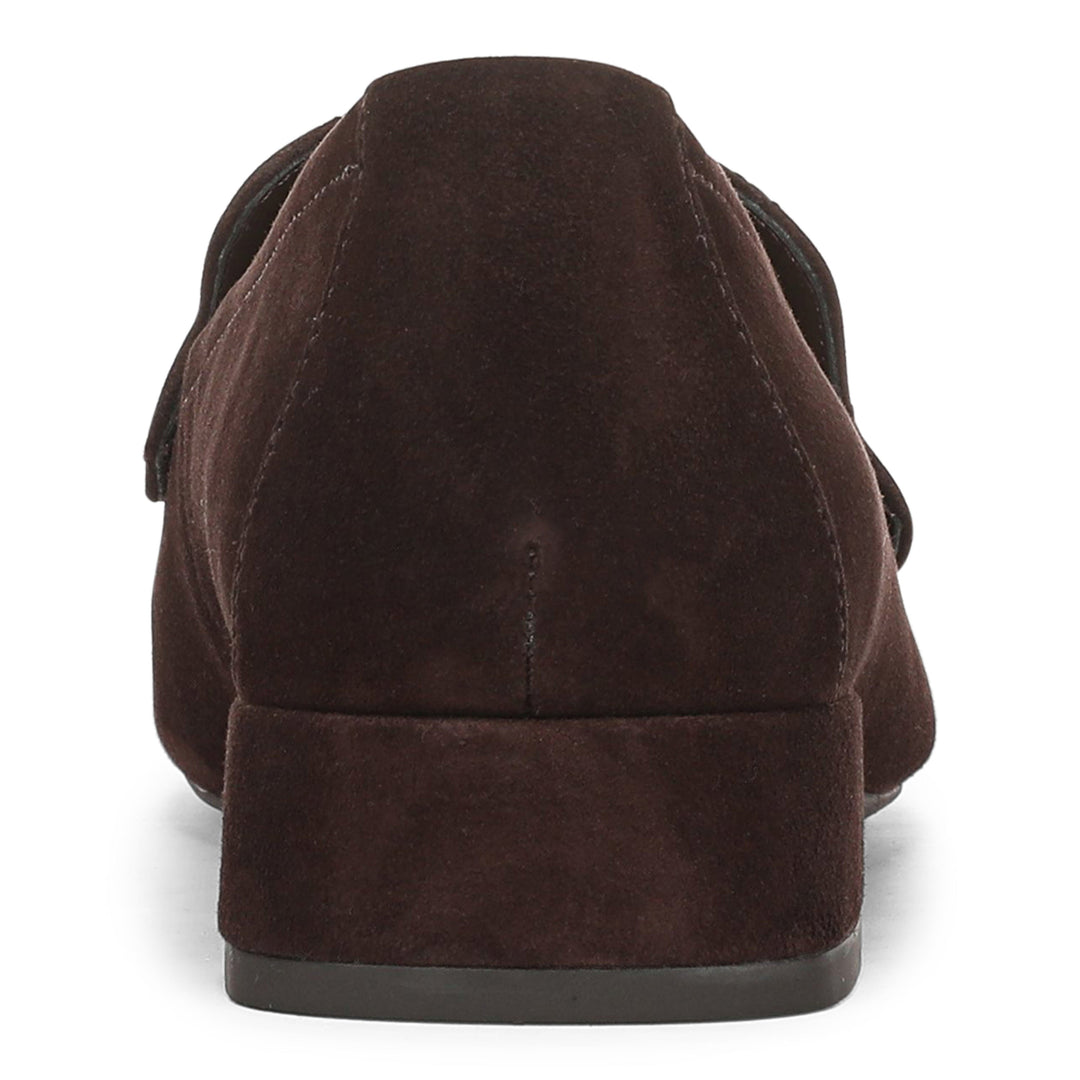 Vionic Pilar chocolate suede loafer, rear view