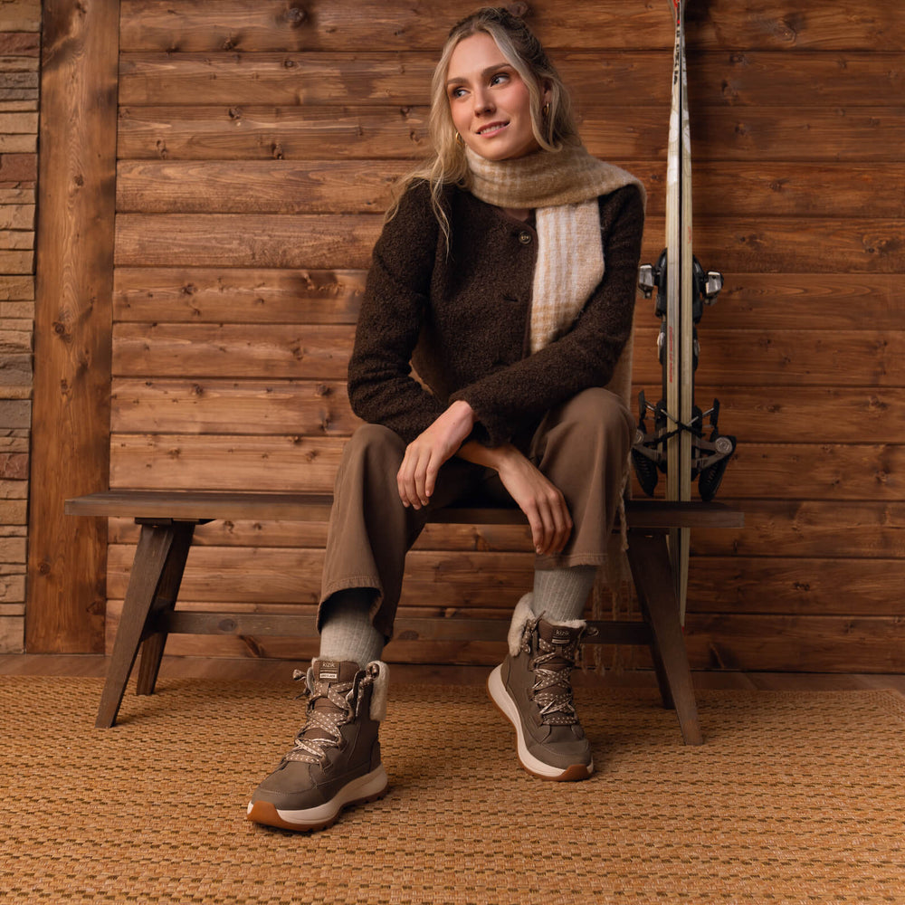 Kizik Women's Juno 2 Lace Boot - Shitake/Fog – worn on foot