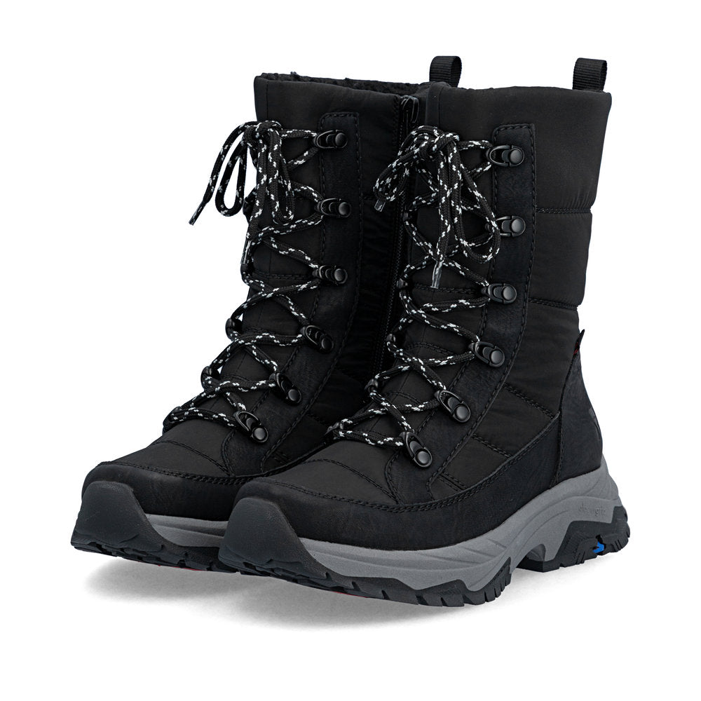 Pair of Rieker Gianna 50 Z3950-00 black lace-up boots, three-quarter view