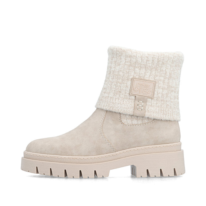 Rieker Inga 50 Z9450-60 Champignon boot, outer side view with knitted cuff