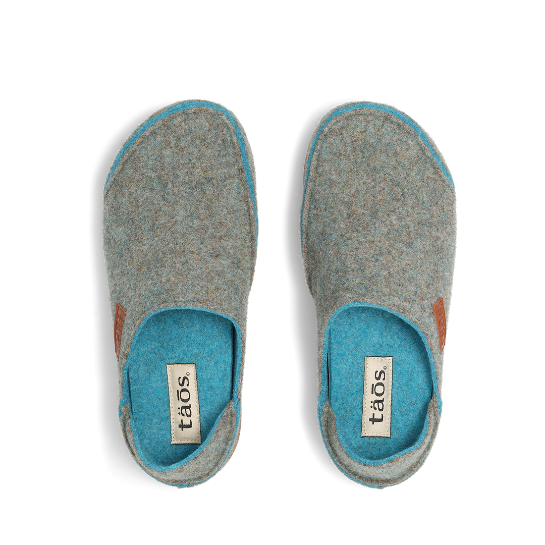 Taos Convertawool unisex slipper in Blue/Turquoise, top view