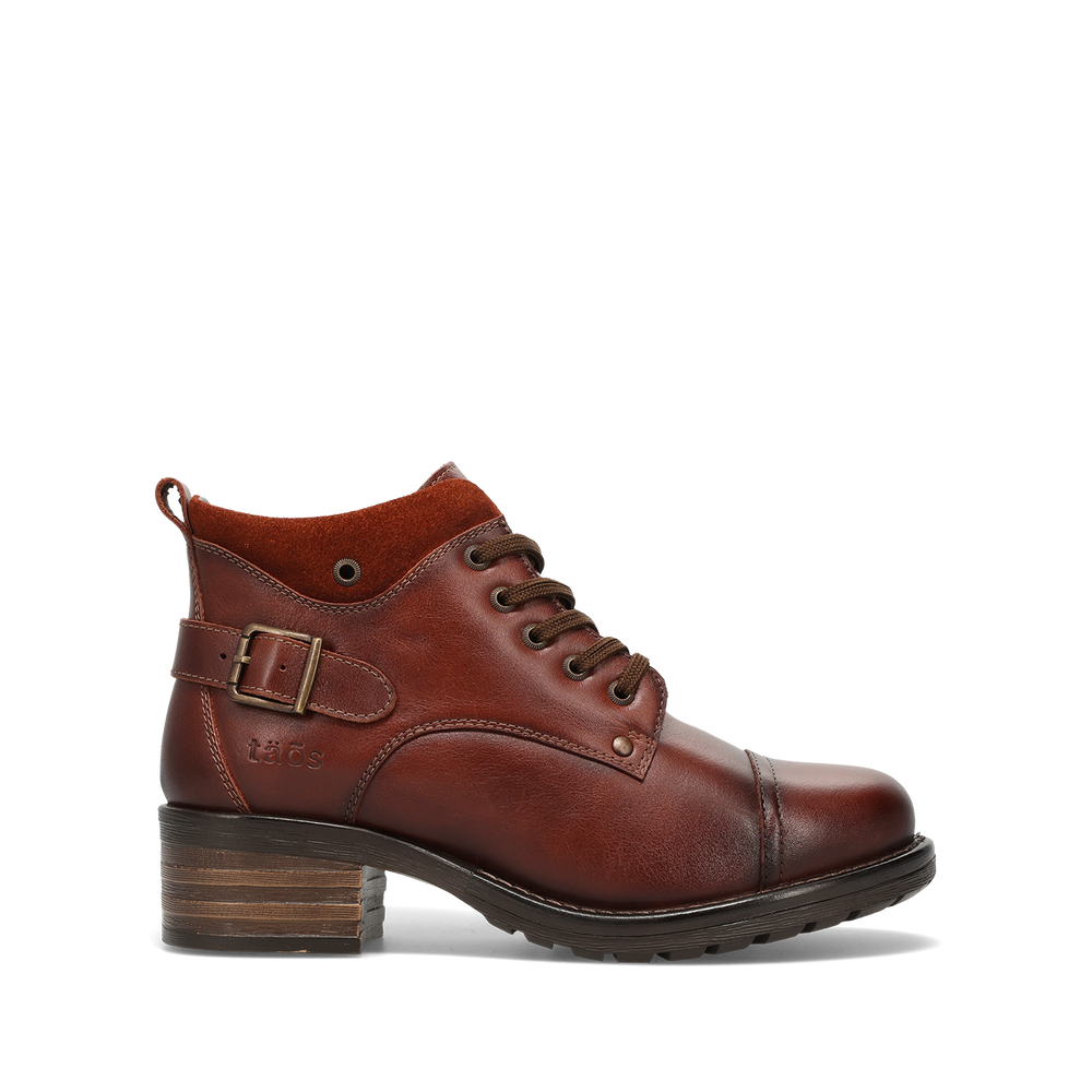 Taos Mini Crave women's bootie in Cognac, outside view