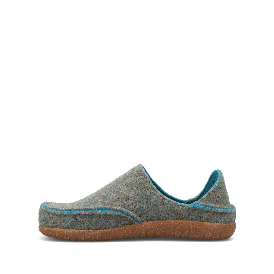 Taos Convertawool unisex slipper in Blue/Turquoise, instep view