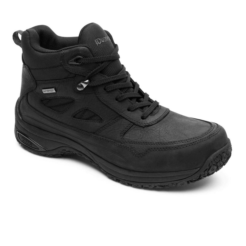 Dunham Cloud Plus Mid II waterproof boot in black, angled front view