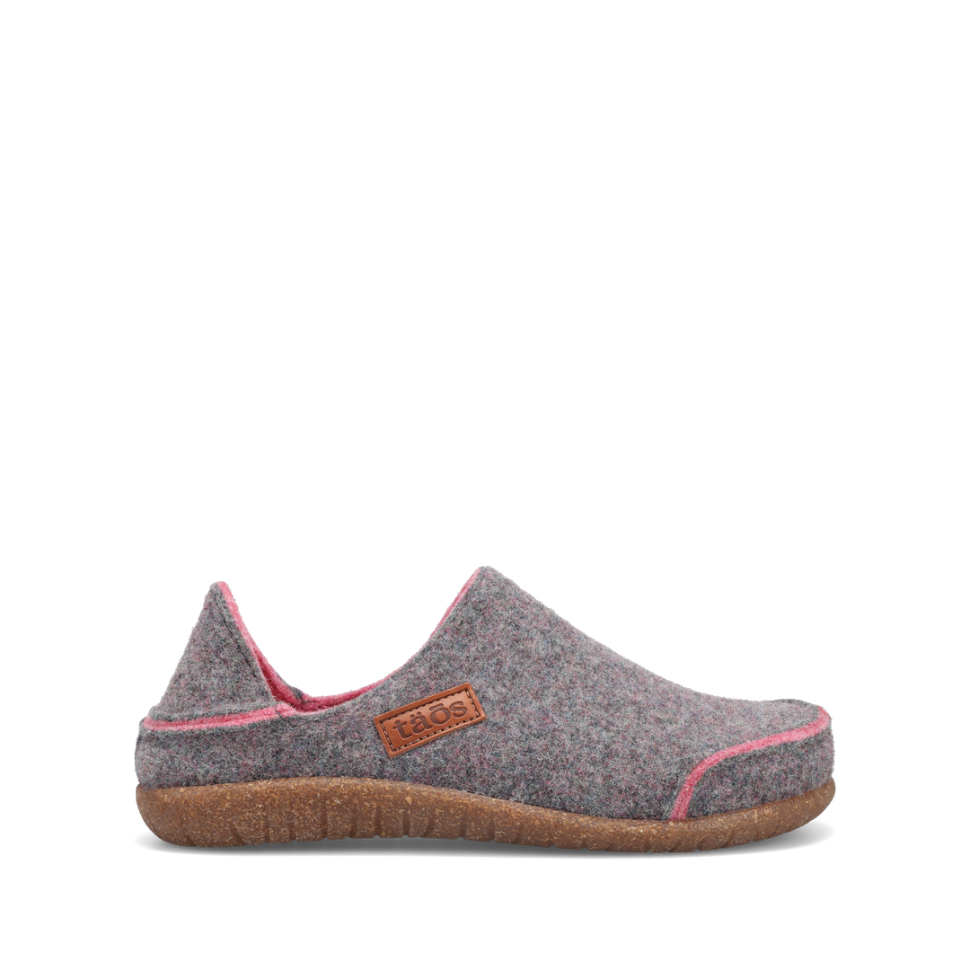 Taos Convertawool unisex slipper in Gray/Rose, outside view
