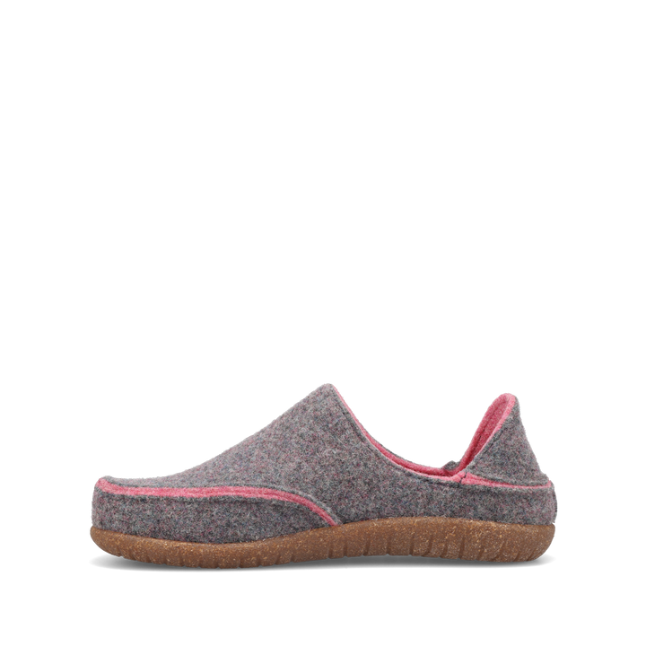 Taos Convertawool unisex slipper in Gray/Rose, instep view