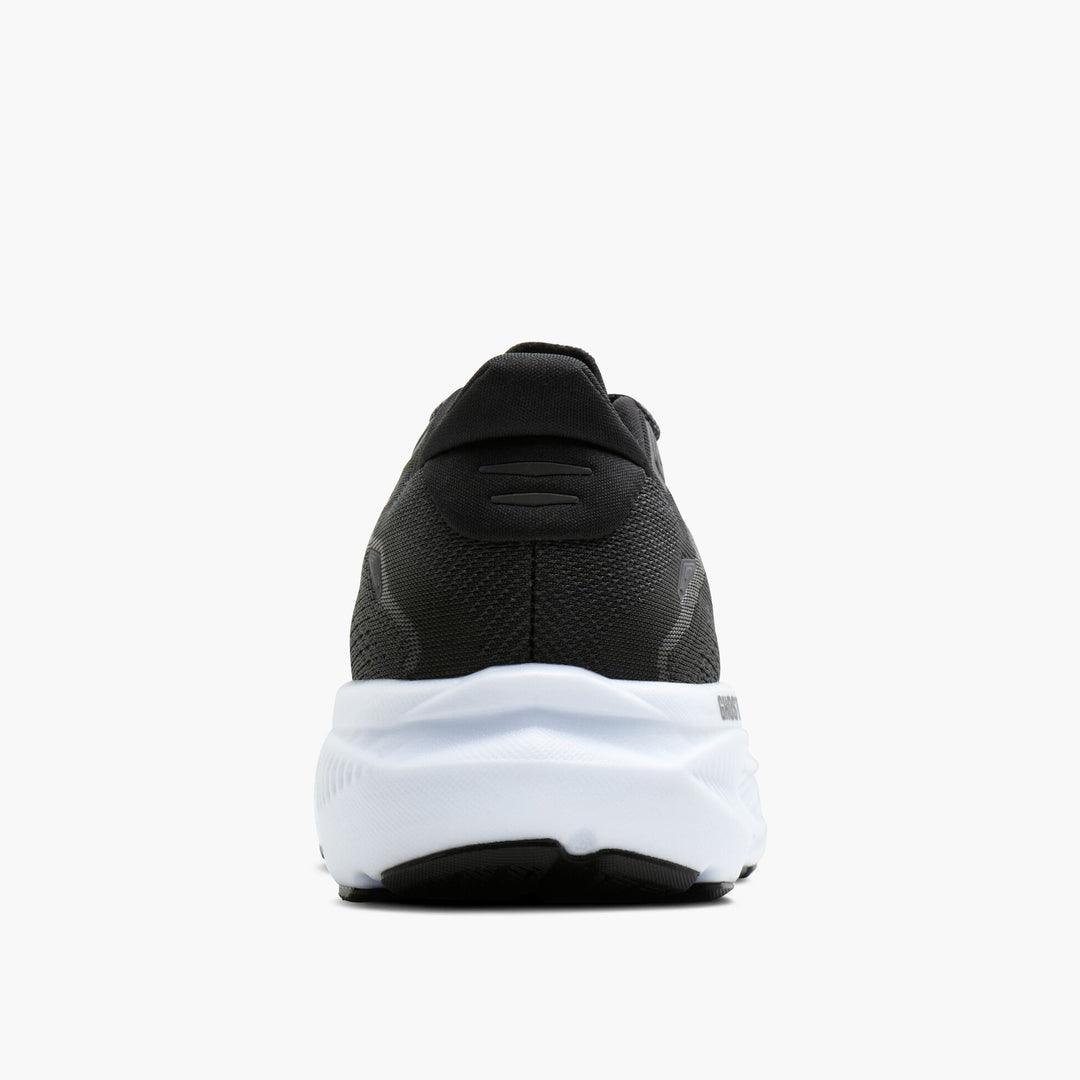 Mens Brooks Ghost 18 in Black/Grey/White, heel view